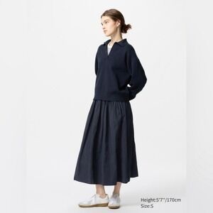 Uniqlo Volume Gather Skirt Navy Dark Gray Womens Medium